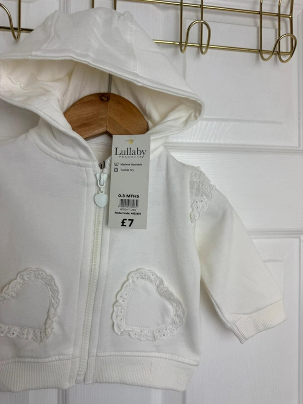 Lullaby Baby Cream Zip Eyelet Heart Detail Hoodie - Baby Girls 0–3 Months - Back On The Shelves High Street Discount Outlet Online UK