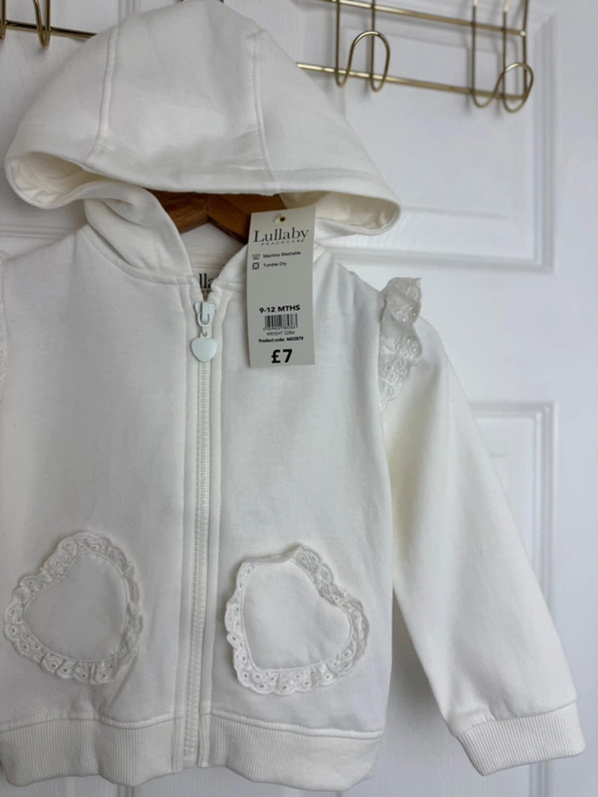 Lullaby Baby Cream Zip Eyelet Heart Detail Hoodie - Baby Girls 9 - 12 Months - Back On The Shelves High Street Discount Outlet Online UK