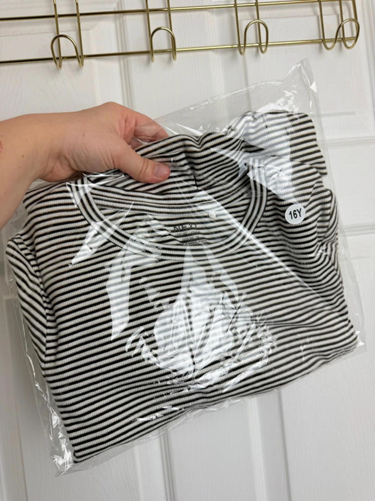 Ex Next Girls Striped Top | Age 16 Years | Stretchy Gold Thread Long Sleeve - Back On The Shelves High Street Discount Outlet Online UK