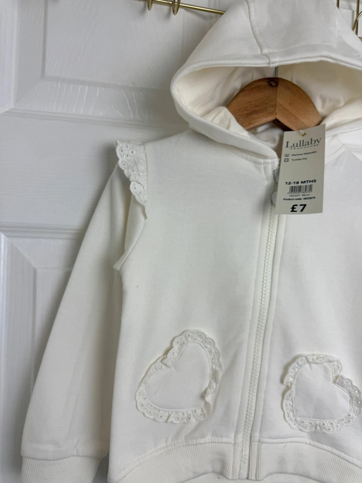 Lullaby Baby Cream Zip Eyelet Heart Detail Hoodie - Girls 12 - 18 Months - Back On The Shelves High Street Discount Outlet Online UK