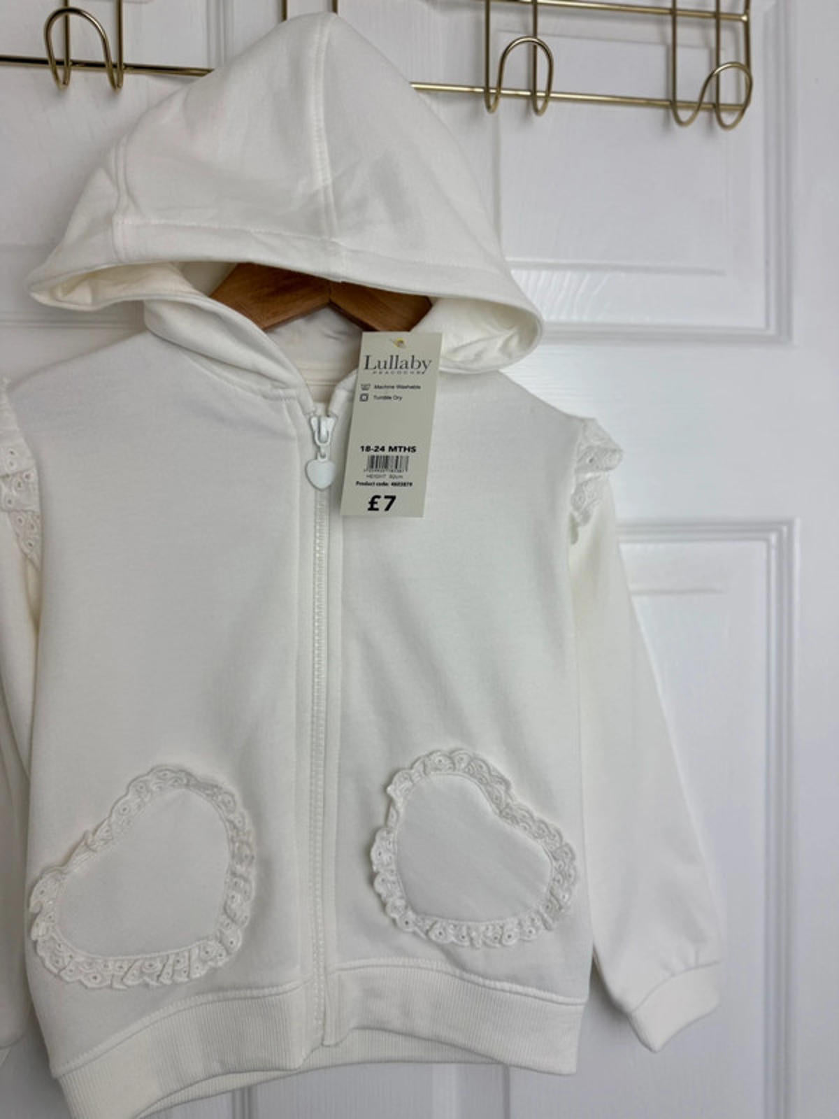Lullaby Baby Cream Zip Eyelet Heart Detail Hoodie - Girls 18 - 24 Months - Back On The Shelves High Street Discount Outlet Online UK