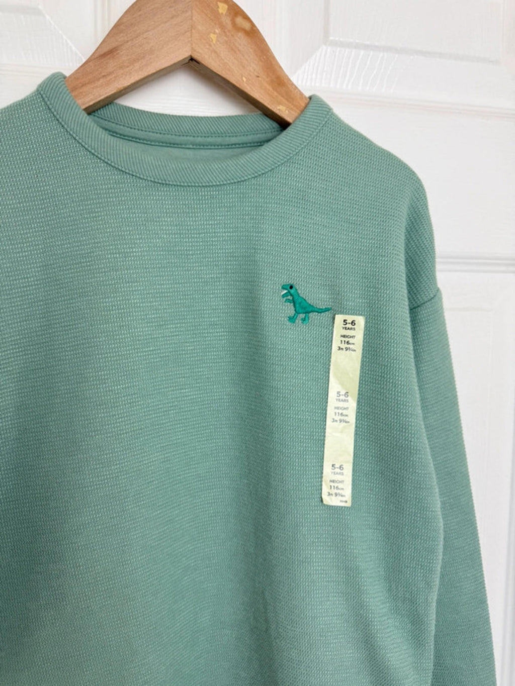 🦖 Ex M&S Kids Green Waffle Knit Lined Sweater | Dinosaur | 5 - 6 Years - Back On The Shelves High Street Discount Outlet Online UK