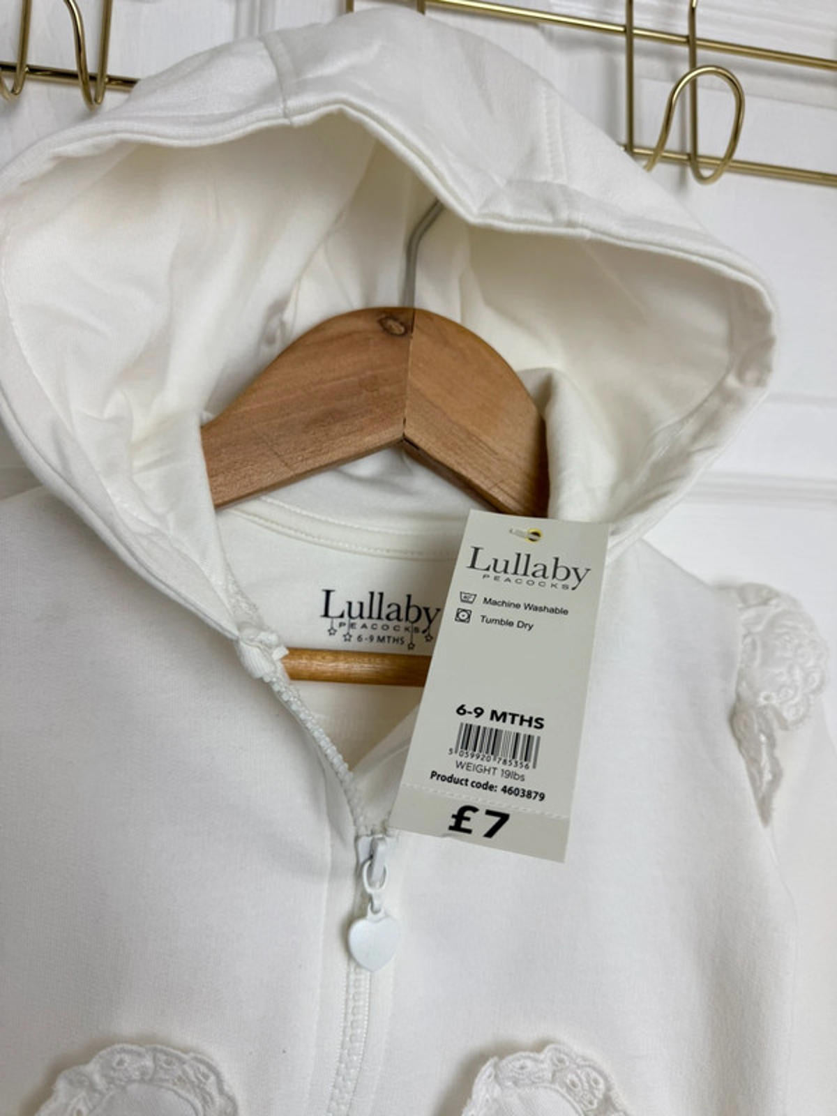 Lullaby Baby Cream Zip Eyelet Heart Detail Hoodie - Baby Girls 6 - 9 Months - Back On The Shelves High Street Discount Outlet Online UK