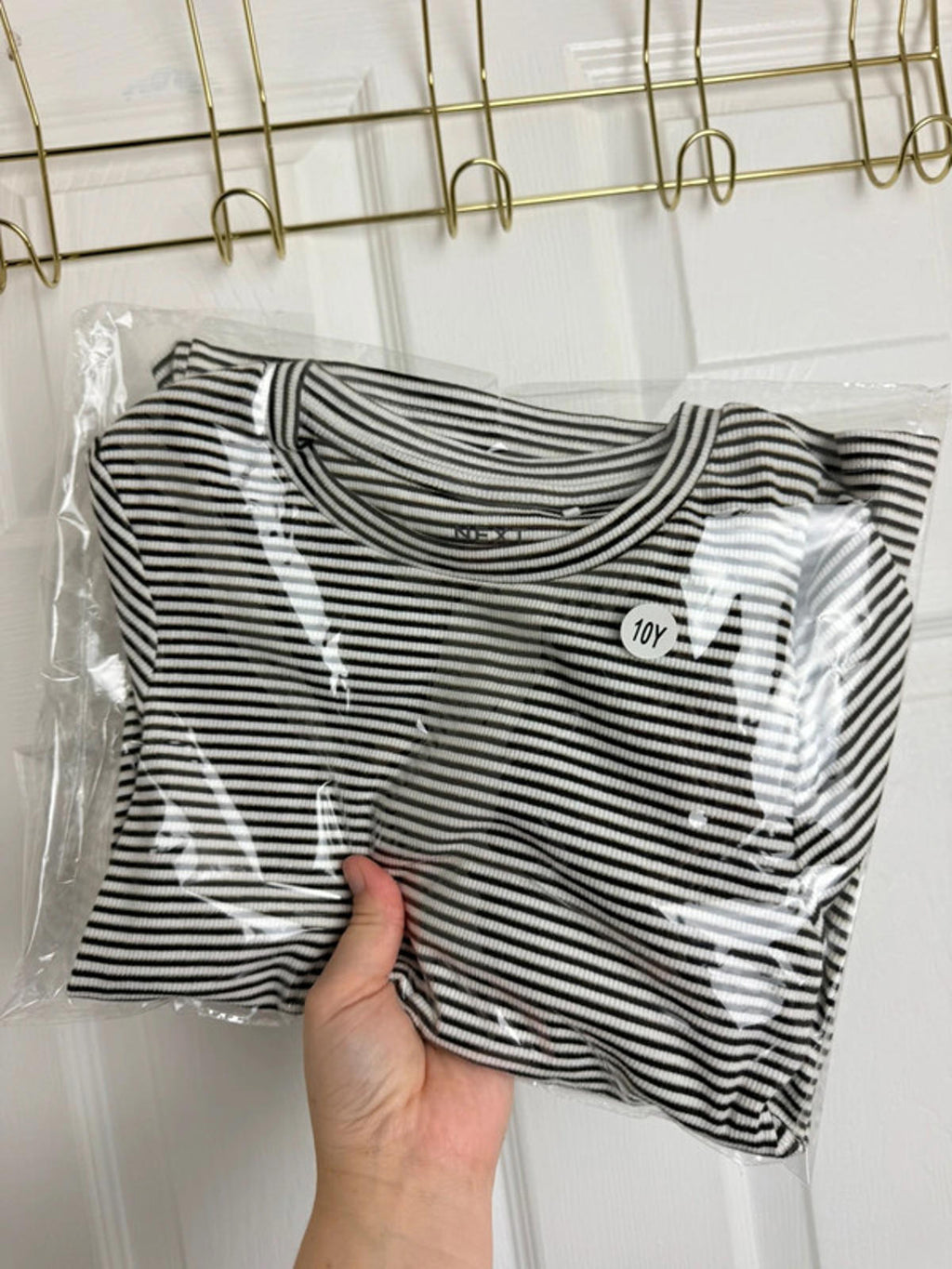 Ex Next Girls Ribbed Top | Age 10 Years | Stretchy Gold Thread Long Sleeve | New - Back On The Shelves High Street Discount Outlet Online UK