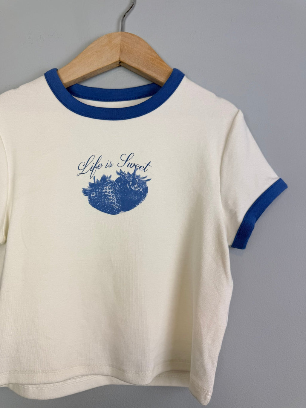 Ex MS Blue Strawberry Short Sleeve Top - Girls 9 - 15 Years - Back On The Shelves High Street Discount Outlet Online UK