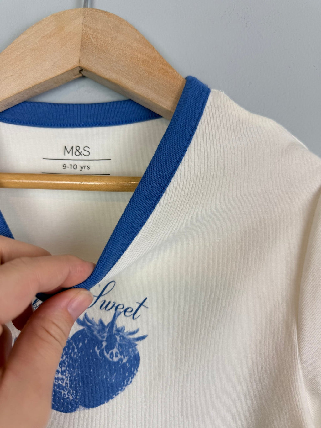 Ex MS Blue Strawberry Short Sleeve Top - Girls 9 - 15 Years - Back On The Shelves High Street Discount Outlet Online UK