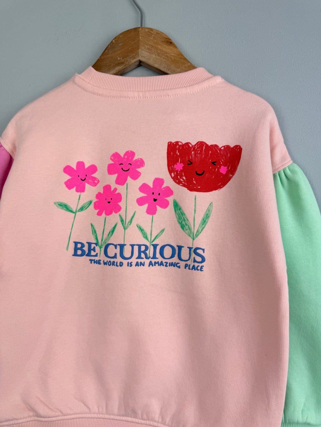 Ex MS Cotton Rich Pink Floral Block Sweater - Girls 2 - 7 Years - Back On The Shelves High Street Discount Outlet Online UK