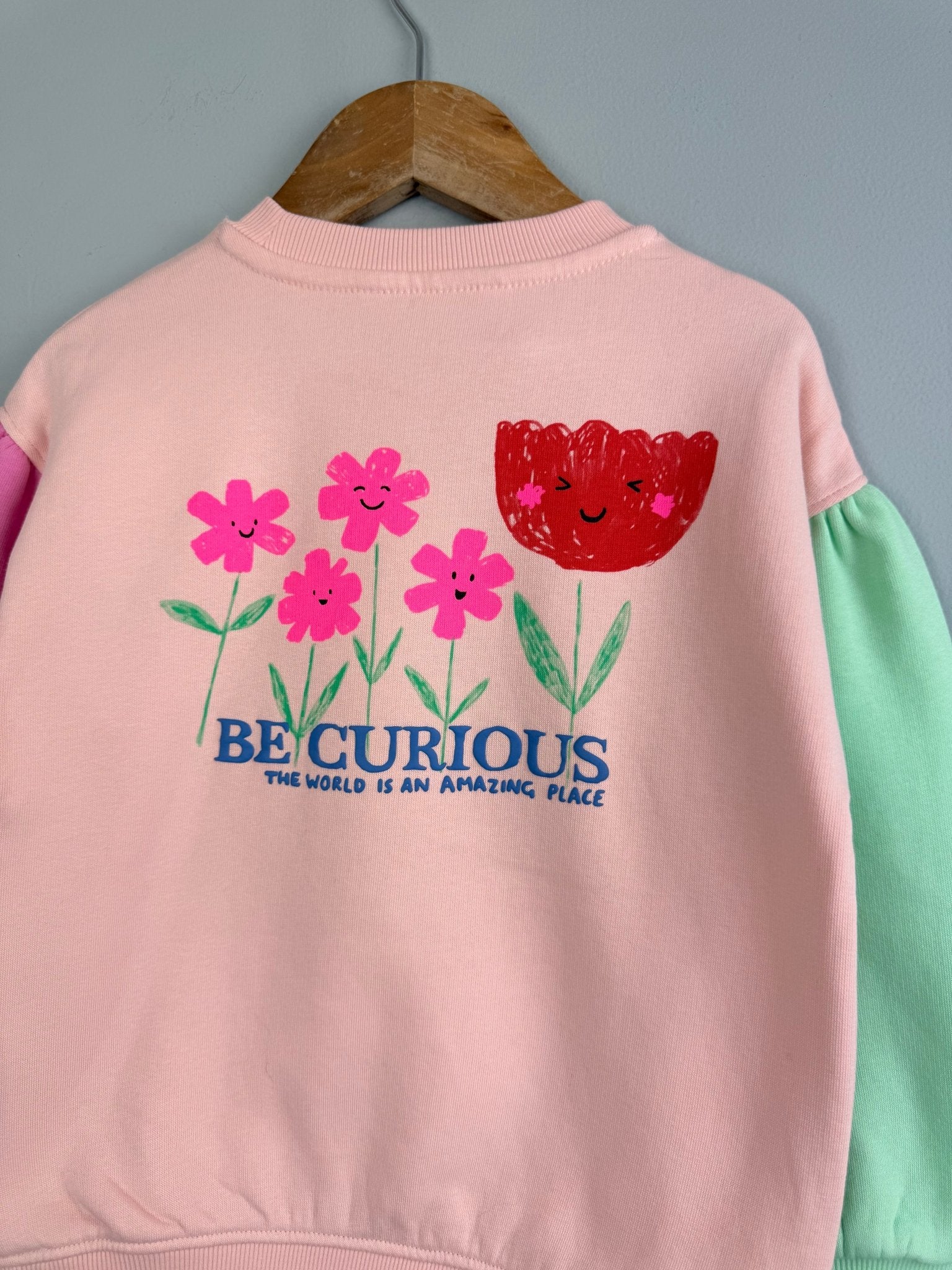 Ex MS Cotton Rich Pink Floral Block Sweater - Girls 2 - 7 Years - Back On The Shelves High Street Discount Outlet Online UK