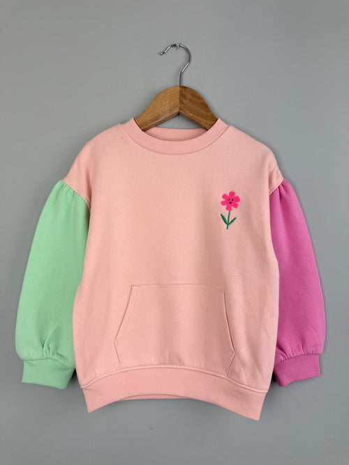 Ex MS Cotton Rich Pink Floral Block Sweater - Girls 2 - 7 Years - Back On The Shelves High Street Discount Outlet Online UK