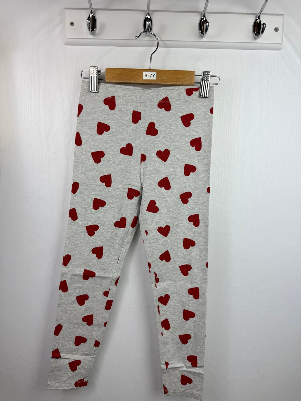 Ex M*S Red Heart Grey Leggings - Girls 6 - 7 Years - Back On The Shelves High Street Discount Outlet Online UK
