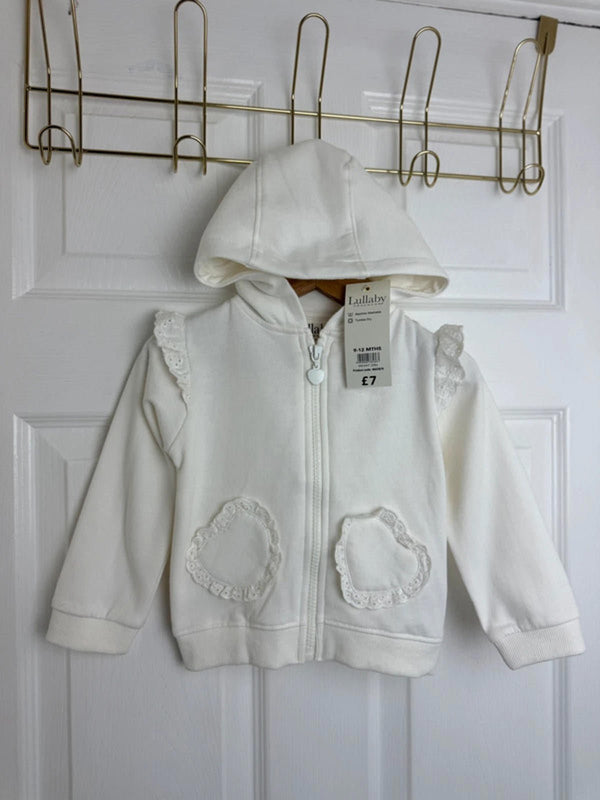 Lullaby Baby Cream Zip Eyelet Heart Detail Hoodie - Baby Girls 9 - 12 Months - Back On The Shelves High Street Discount Outlet Online UK