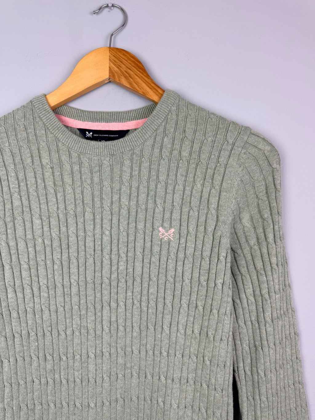 Ladies Ex Crew Green Cotton Cashmere Cable Knit Sweater - Size 10 - Back On The Shelves High Street Discount Outlet Online UK