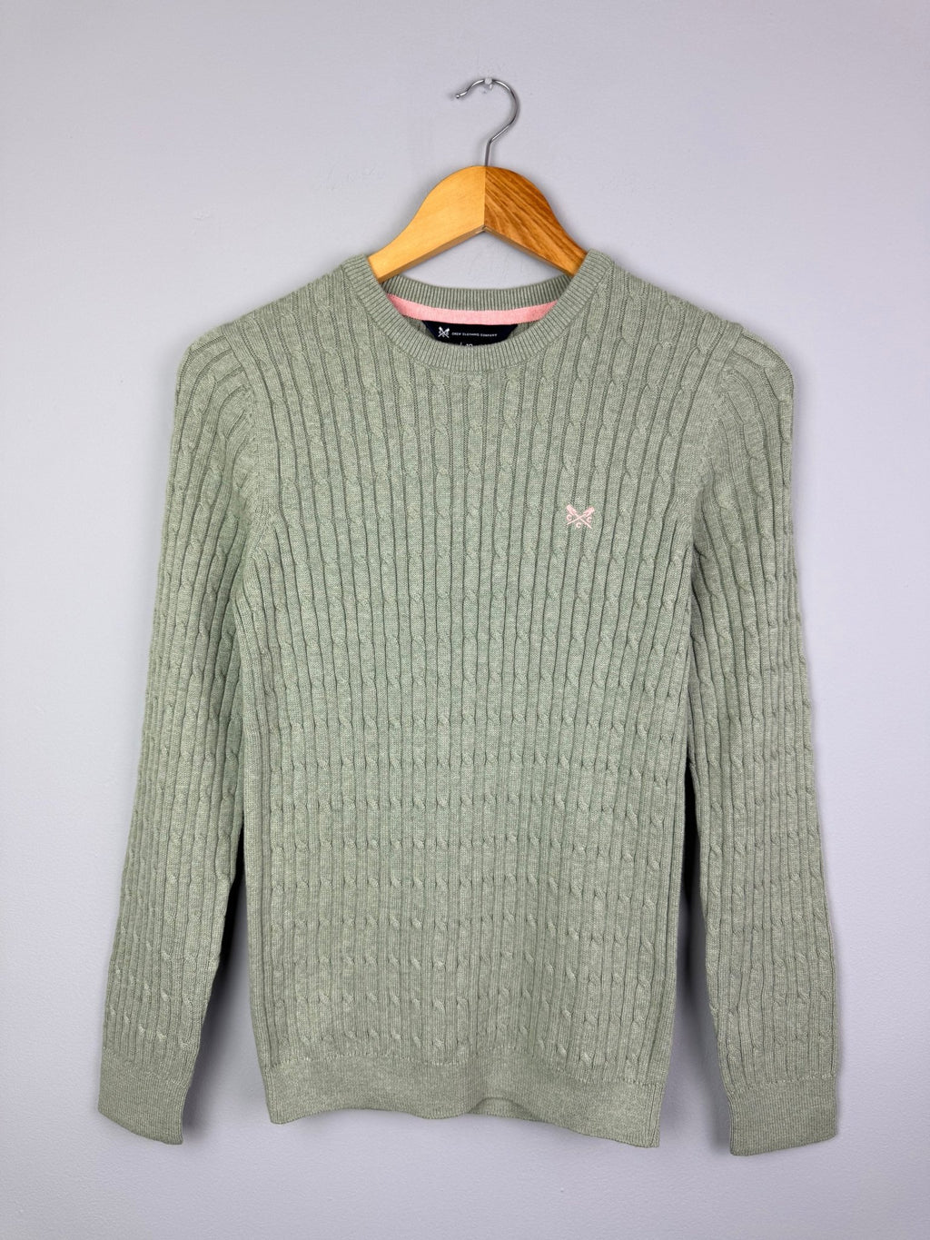 Ladies Ex Crew Green Cotton Cashmere Cable Knit Sweater - Size 10 - Back On The Shelves High Street Discount Outlet Online UK