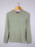 Ladies Ex Crew Green Cotton Cashmere Cable Knit Sweater - Size 10 - Back On The Shelves High Street Discount Outlet Online UK