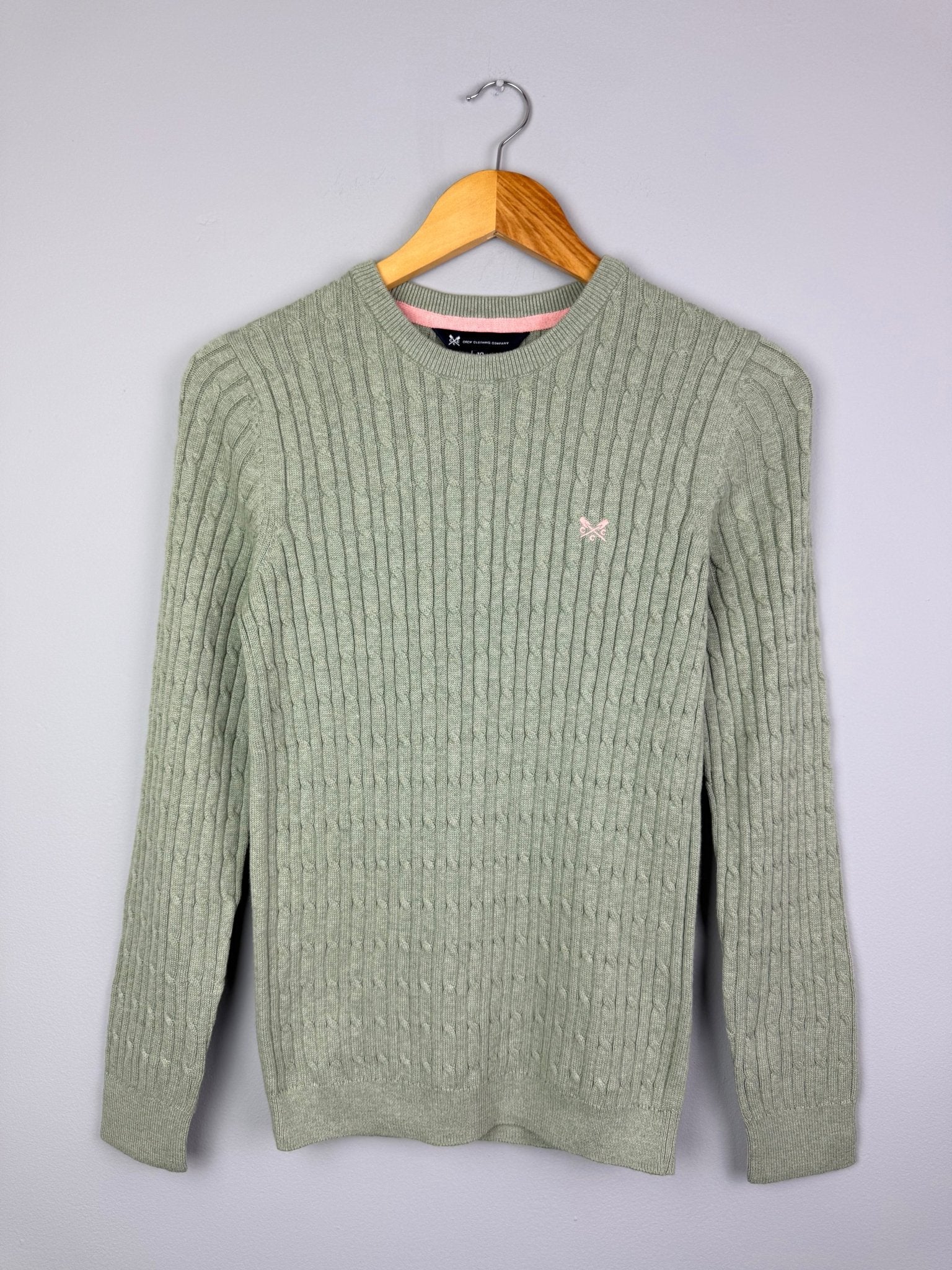 Ladies Ex Crew Green Cotton Cashmere Cable Knit Sweater - Size 10 - Back On The Shelves High Street Discount Outlet Online UK