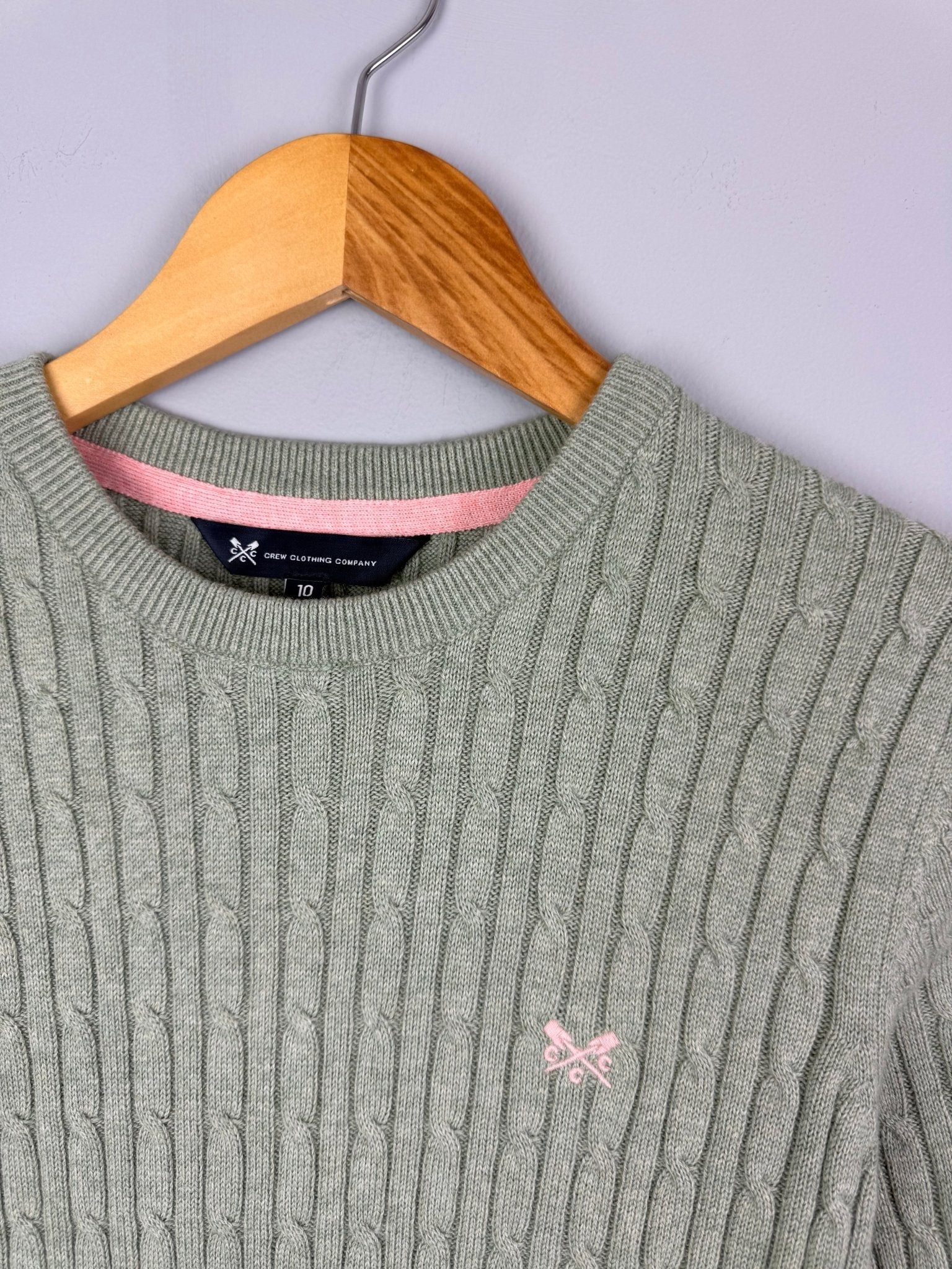 Ladies Ex Crew Green Cotton Cashmere Cable Knit Sweater - Size 10 - Back On The Shelves High Street Discount Outlet Online UK