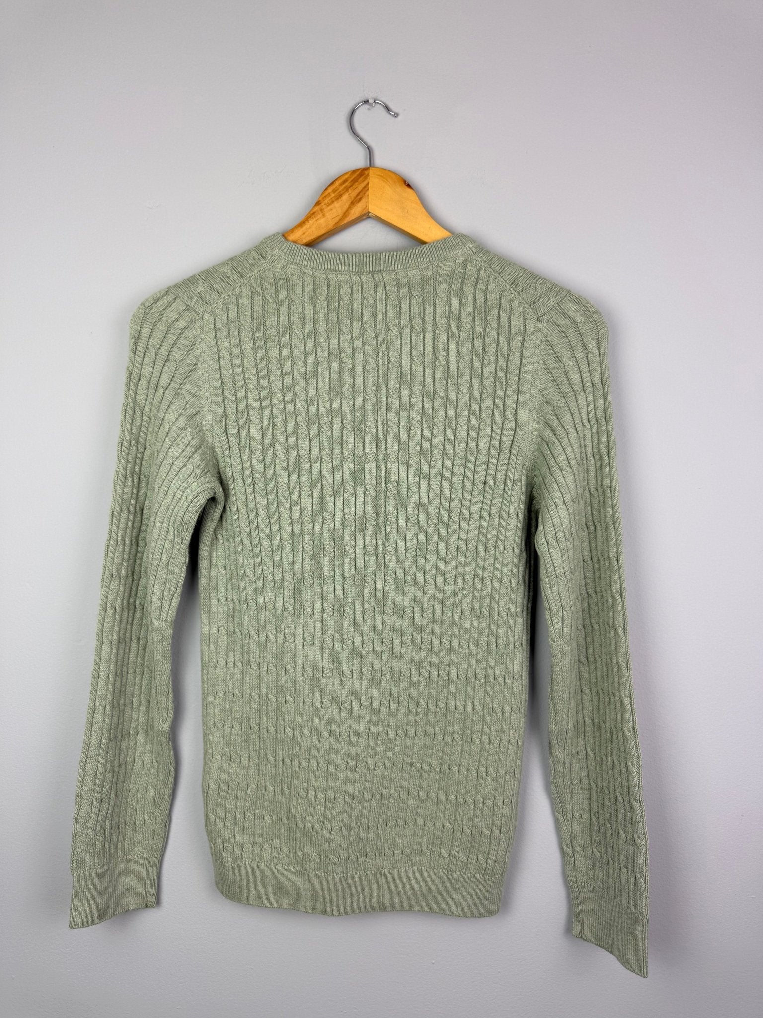 Ladies Ex Crew Green Cotton Cashmere Cable Knit Sweater - Size 10 - Back On The Shelves High Street Discount Outlet Online UK