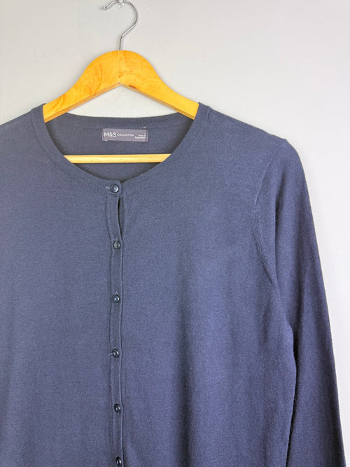 Ladies Ex MS Navy Button Cardigan - Size L - Back On The Shelves High Street Discount Outlet Online UK