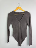 Ladies Ex NXT Grey Ribbed Bodysuit - Size M - Back On The Shelves High Street Discount Outlet Online UK