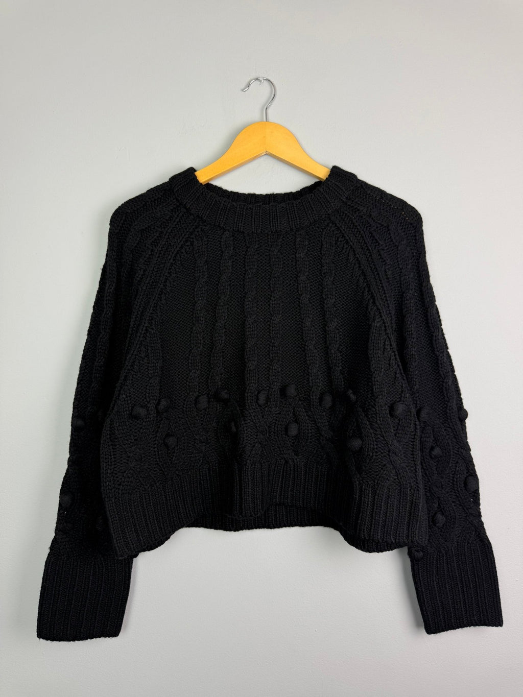 Ladies Ex RI Black Chunky Knit Cropped Jumper - Size S - Back On The Shelves High Street Discount Outlet Online UK