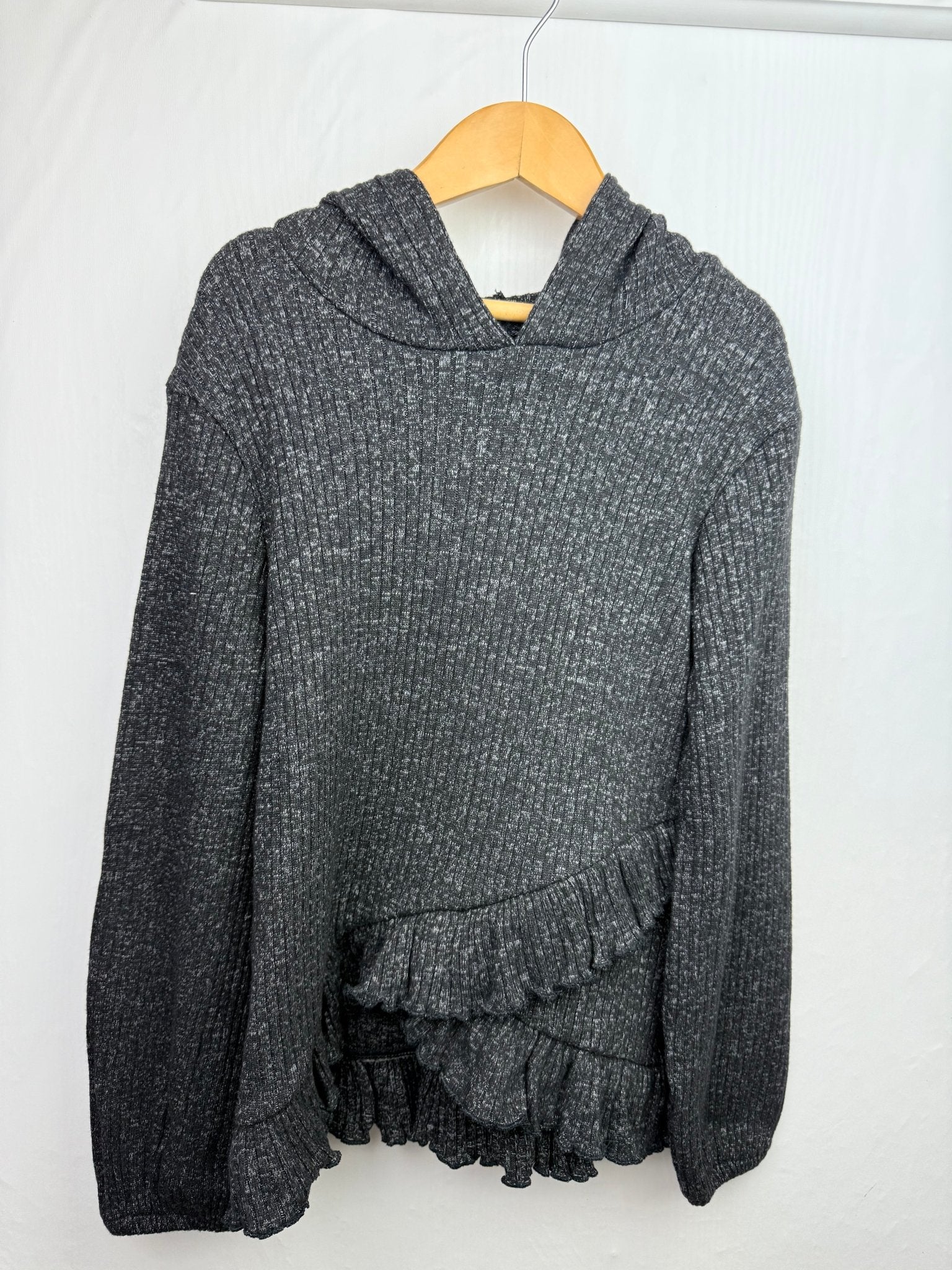 NEW Grey Ribbed Ruffle Hoodie - Girls 5 - 14 Years - Back On The Shelves High Street Discount Outlet Online UK