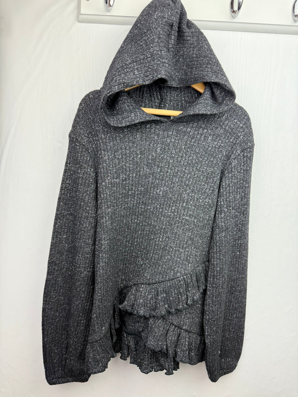 NEW Grey Ribbed Ruffle Hoodie - Girls 5 - 14 Years - Back On The Shelves High Street Discount Outlet Online UK