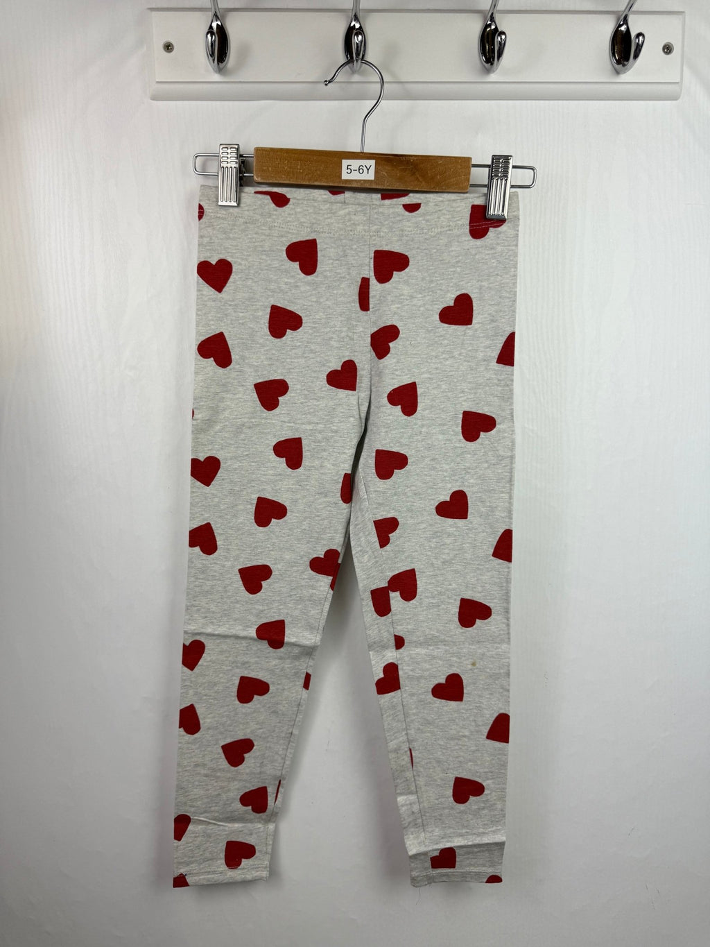 NEW M*S Red Heart Grey Leggings (2nd) - Girls 5 - 6 Years - Back On The Shelves High Street Discount Outlet Online UK