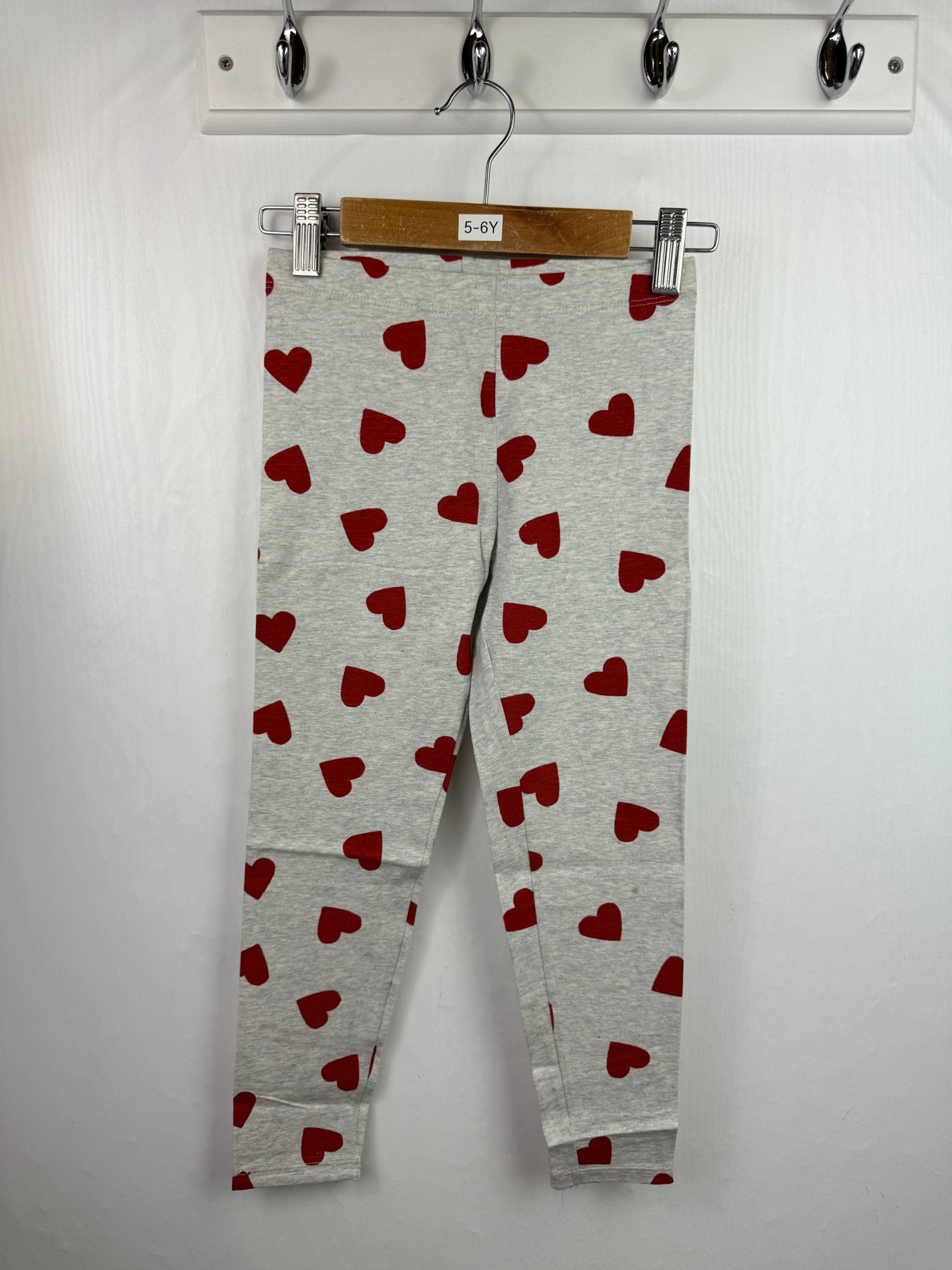 NEW M*S Red Heart Grey Leggings (2nd) - Girls 5 - 6 Years - Back On The Shelves High Street Discount Outlet Online UK