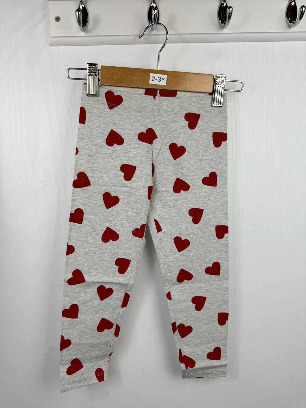 NEW M*S Red Heart Grey Leggings - Girls 2 - 3 Years - Back On The Shelves High Street Discount Outlet Online UK