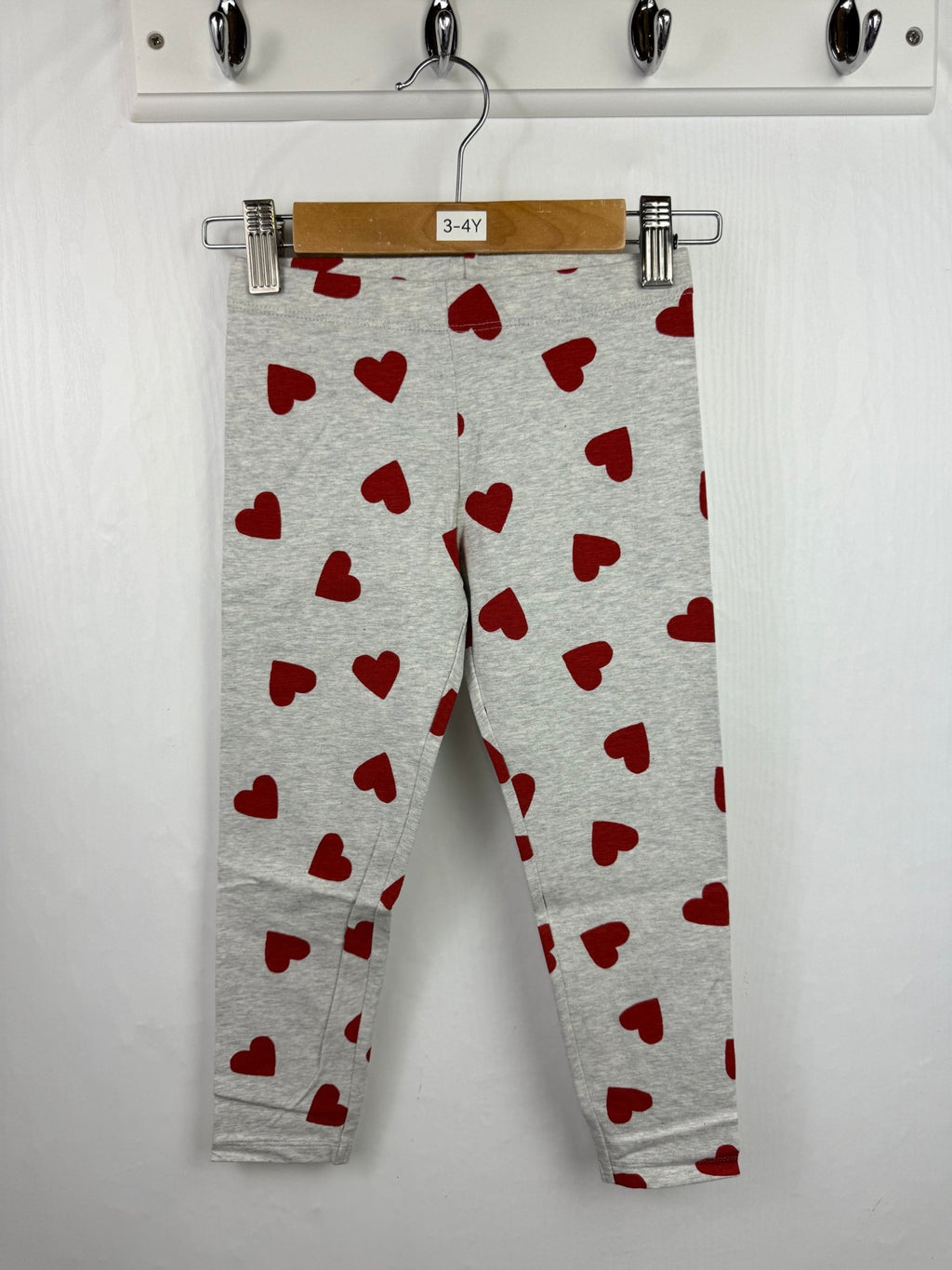 NEW M*S Red Heart Grey Leggings (2nd) - Girls 3 - 4 Years - Back On The Shelves High Street Discount Outlet Online UK