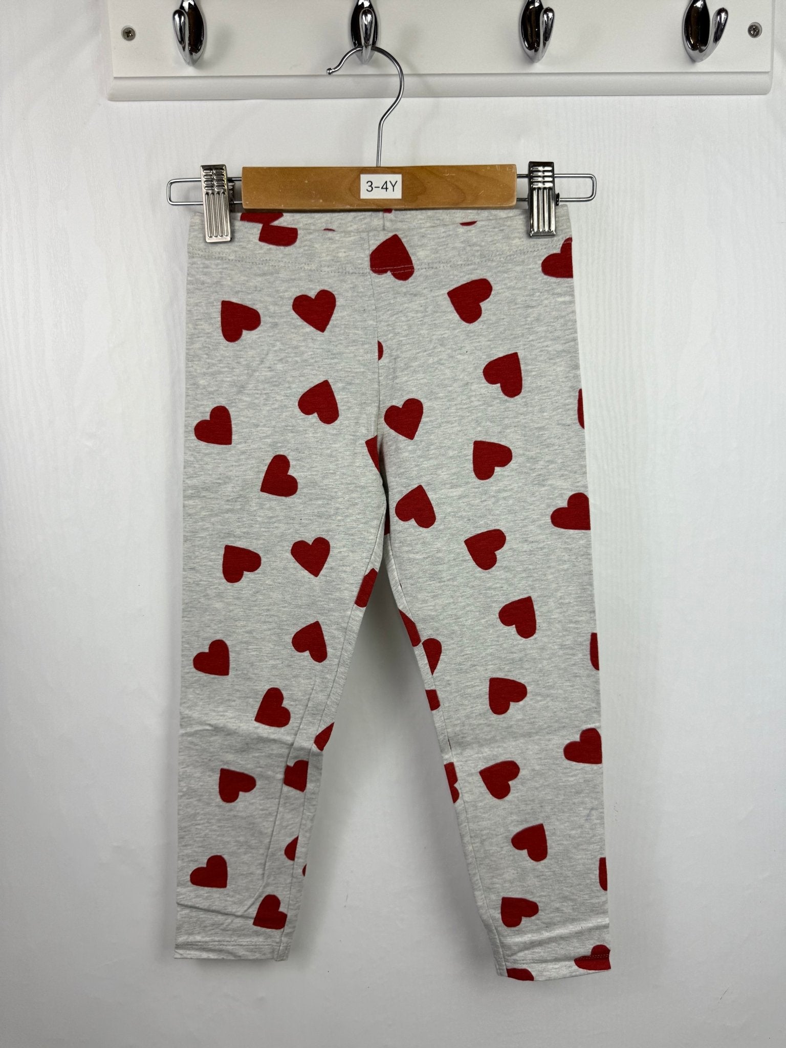 NEW M*S Red Heart Grey Leggings (2nd) - Girls 3 - 4 Years - Back On The Shelves High Street Discount Outlet Online UK