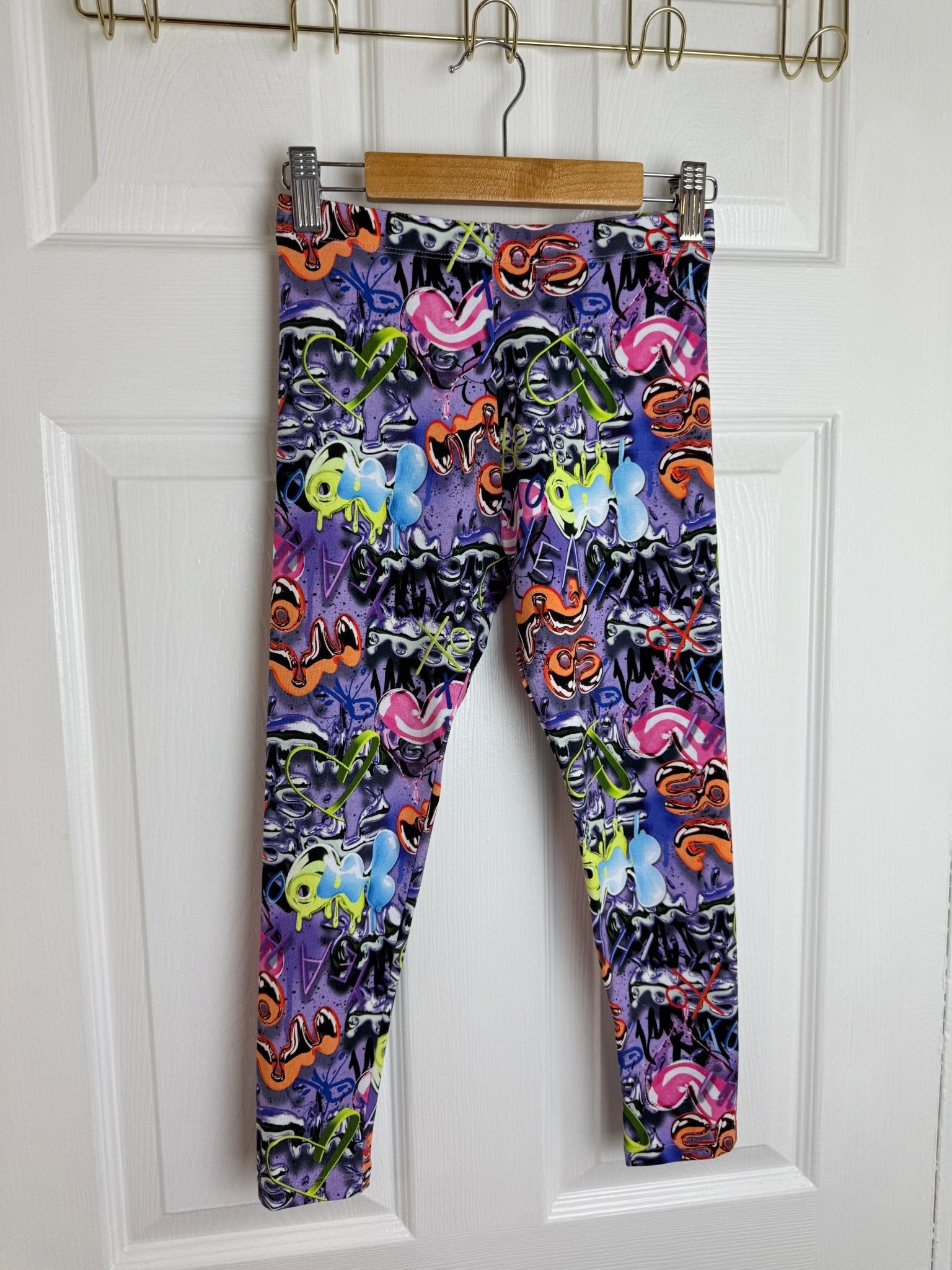 NEW Purple Graffiti Leggings - Girls 5 - 8 Years - Back On The Shelves High Street Discount Outlet Online UK